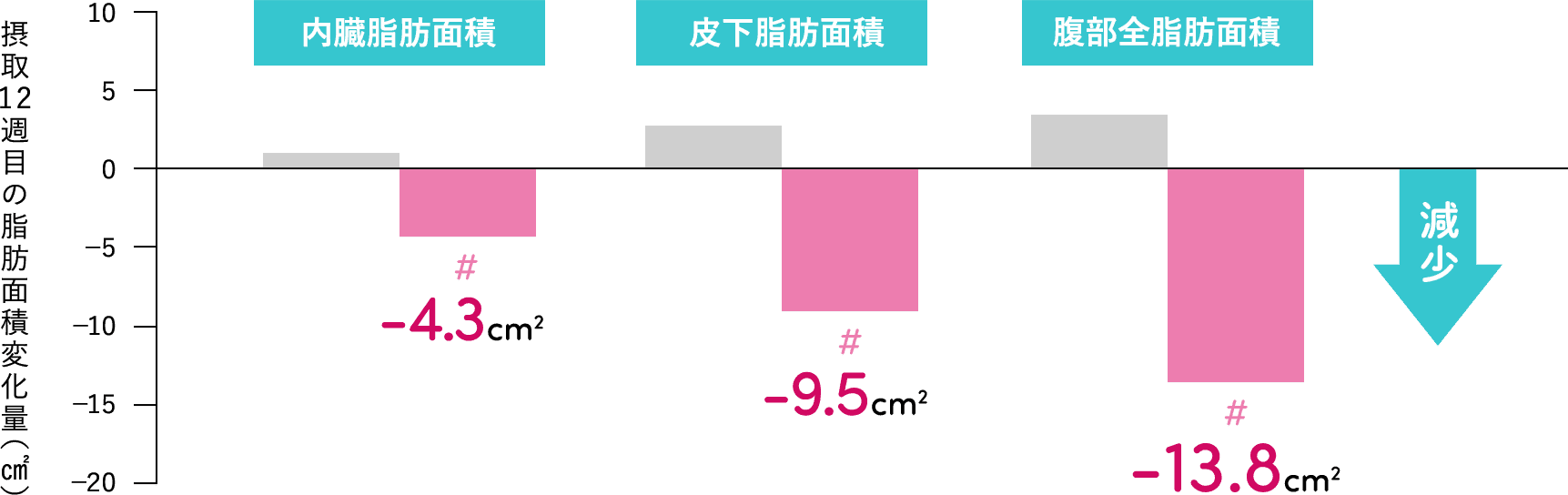 摂取12週目の脂肪面積変化量(cm2)